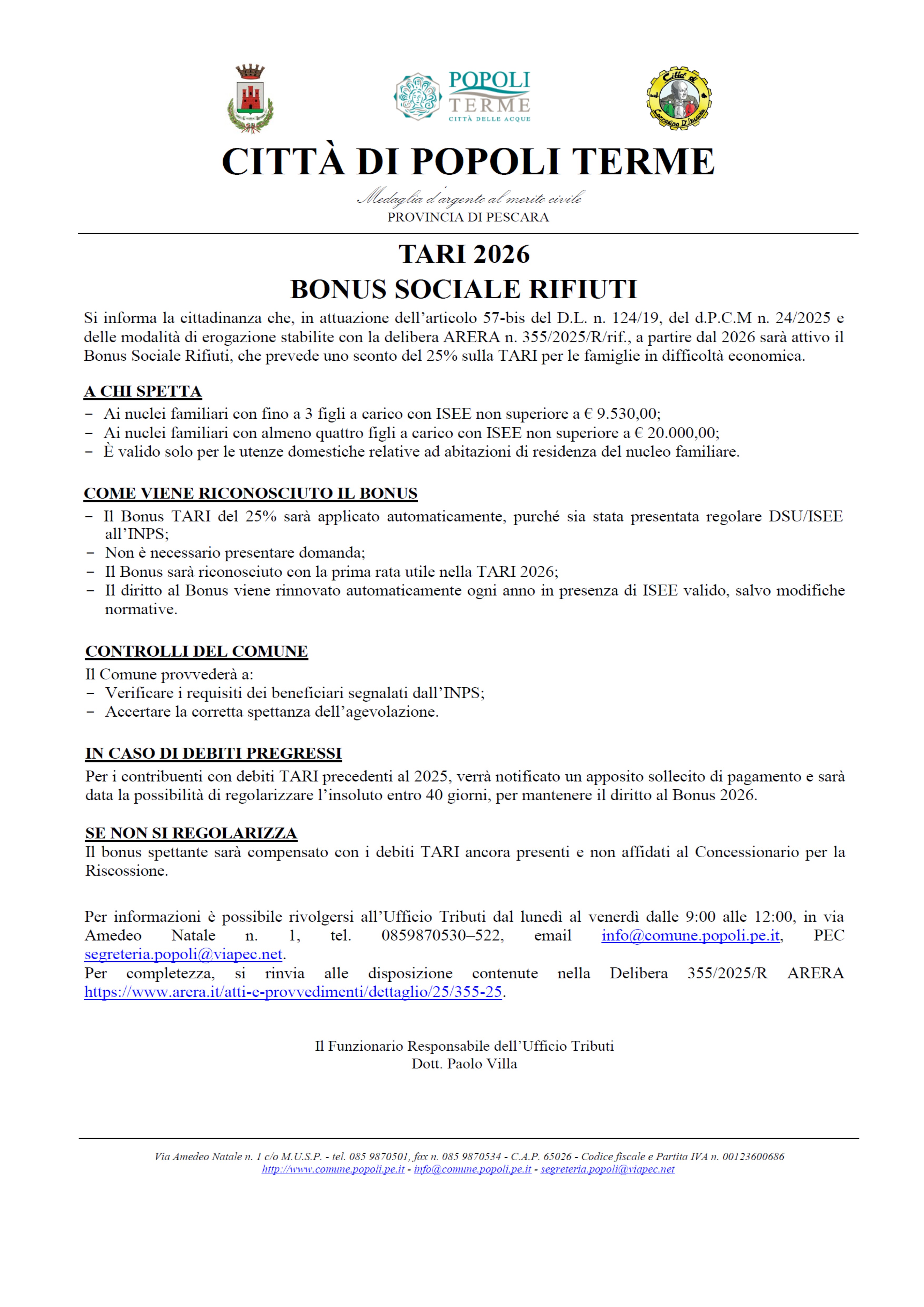 BONUS SOCIALE RIFIUTI 2026