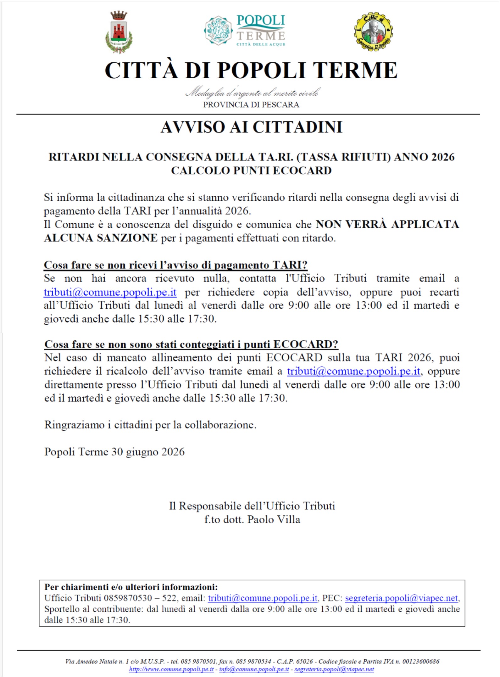 AVVISO TARI 2026